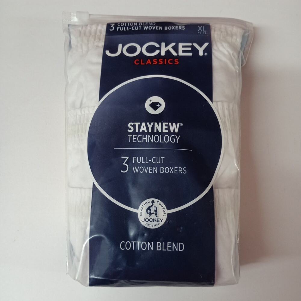 Jockey Classics Fit Full Cut Woven Boxers 3 Pack Men's XL XLarge 40-42 White